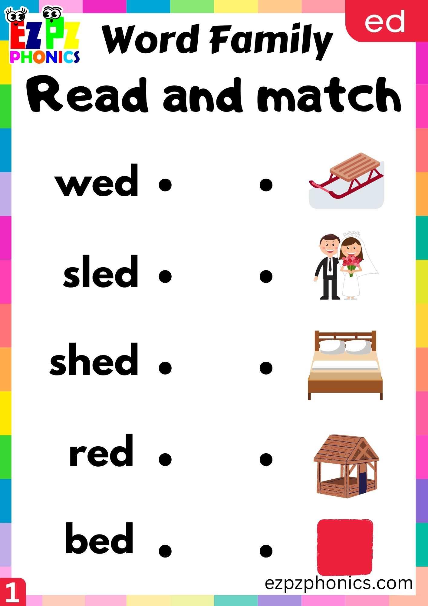 ED Words Read And Match Phonics Word Families Worksheet